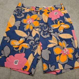 Loudmouth Mens Floral Golf Shorts Vibrant Navy Orange Pink Hawaiian Size 34